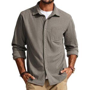 Soft Knit Button Down Shirt Men Long Sleeve Wrinkle Free
